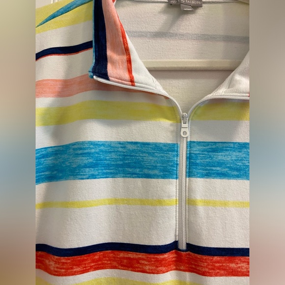 T by Talbots Quarter Zip Lightweight Sweatshirt Multicolor Stripes 3/4 Sleeve XL - Picture 2 of 6